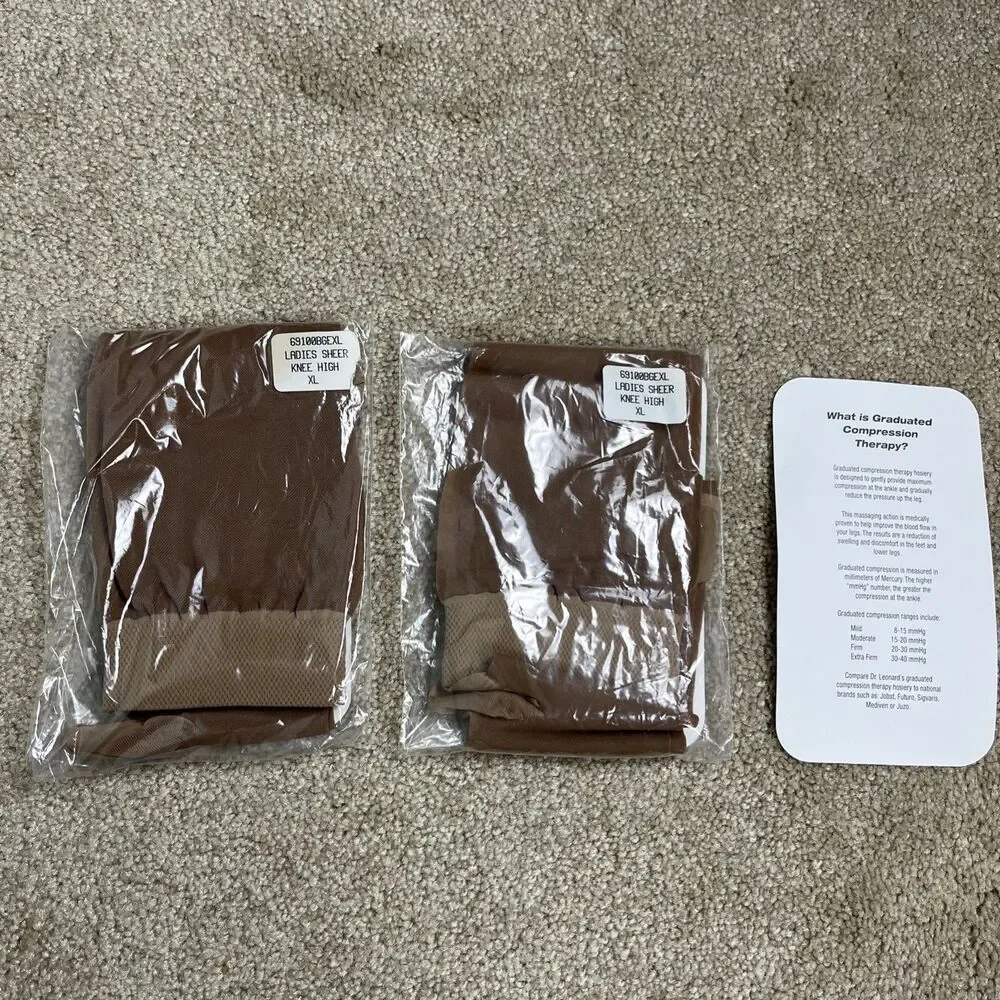 2‎ Pairs Dr. Leonard's Graduated Compression Therapy Hosiery Knee High Sheer XL