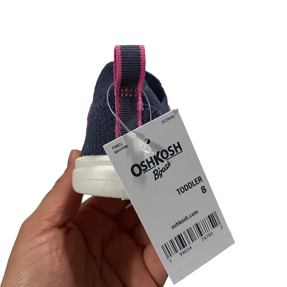 OshKosh BGosh Toddler‎ Girls Knit Sneaker Size 8 Navy Pink Slip on Lightweight